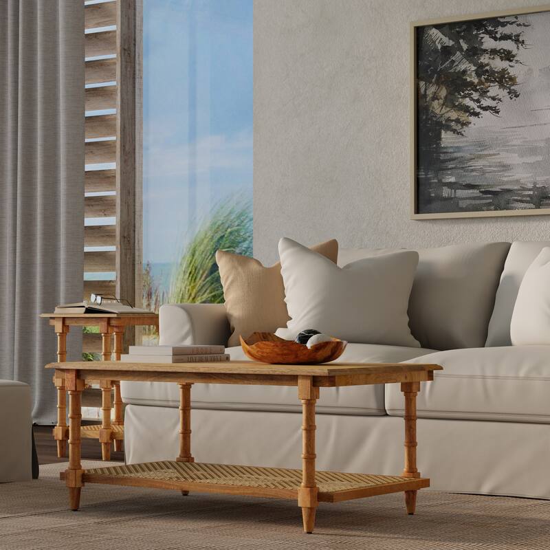 Carolina Living Chesterfield Wood & Cane Coffee Table - Whitewash - Natural