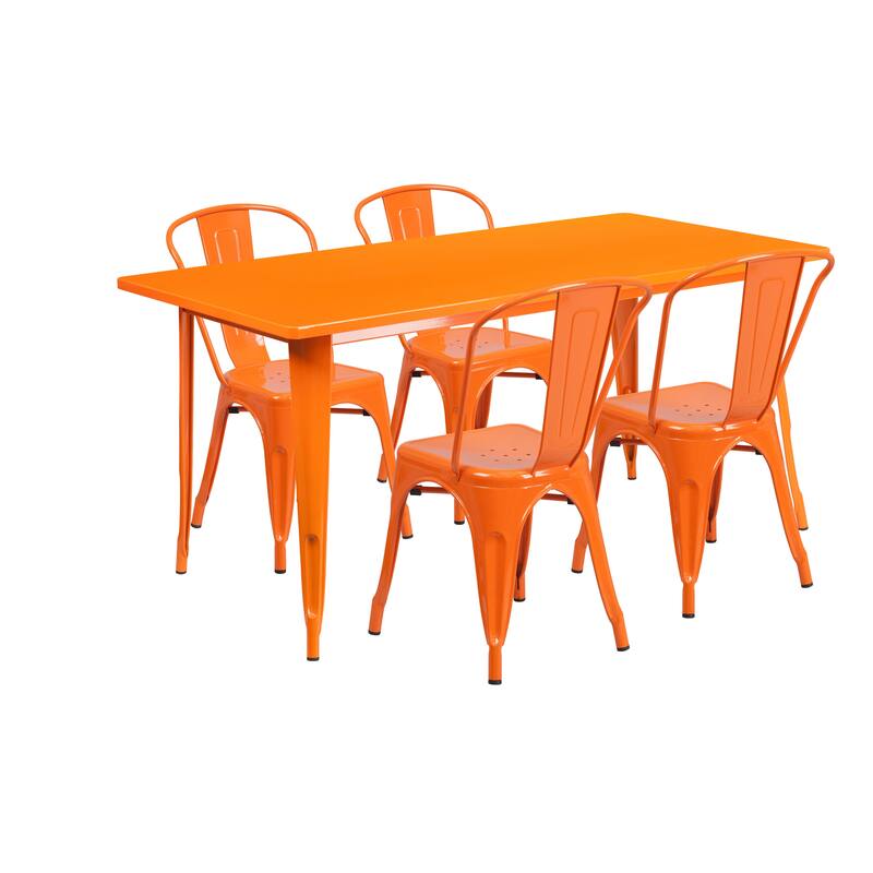 Metal Indoor/ Outdoor Table and Stackable Chair Set