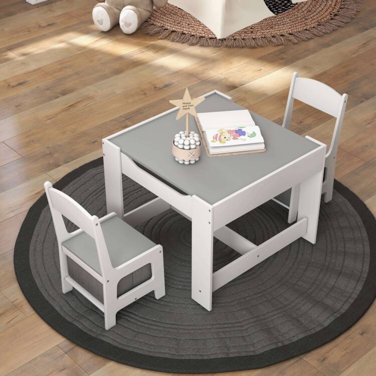 Kids Table and Chairs Set with Storage, Blackboard, and Whiteboard for Creative Drawing and Play