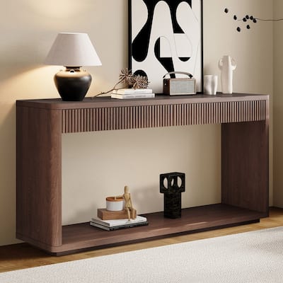 Modern 60-Inch Fluted Console Table with 2 Drawers for Living Room and Hallway Furniture Storage
