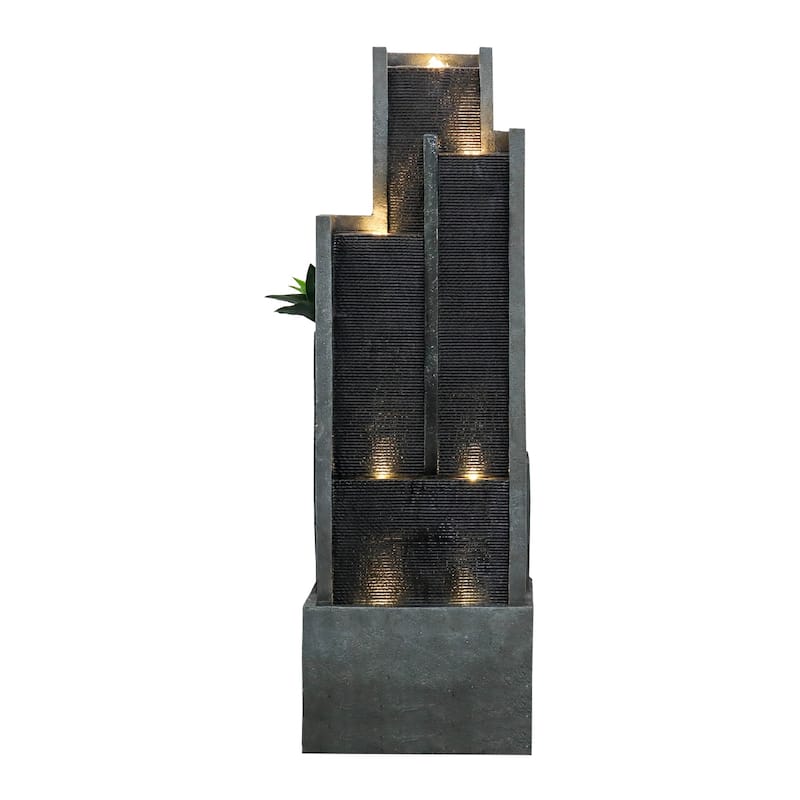 4-Tier Water Fountain w/Lights - 50.7in H Cascading Fountain for Home