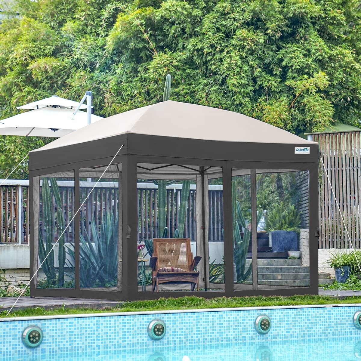8'x8' Pop up Canopy Tent with Netting, Auto-Close Magnetic Doors