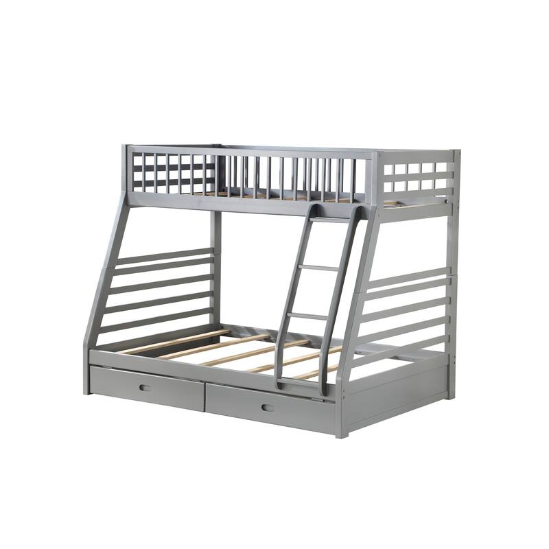 Twin Over Full Size Bunk Platform Bed Frame with 2 Storage Drawers, Stacked or Separated, Full-Length Guardrail, for Bedroom
