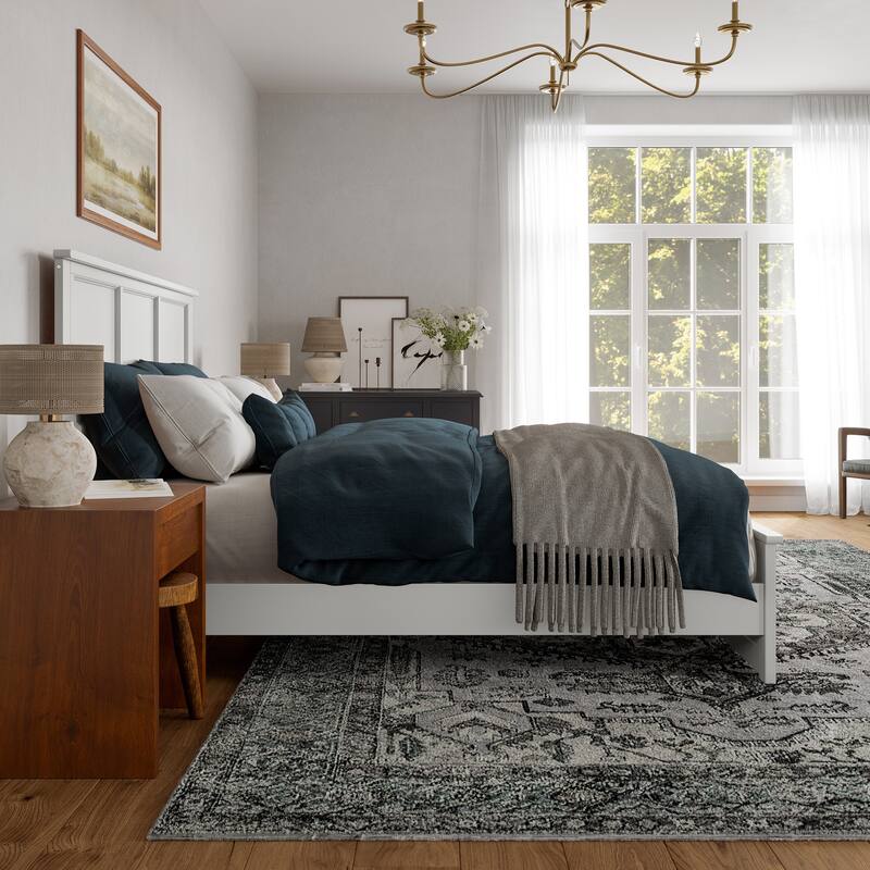 Charlotte Solid Wood Low Profile Platform Bed with Matching Footboard - White - King