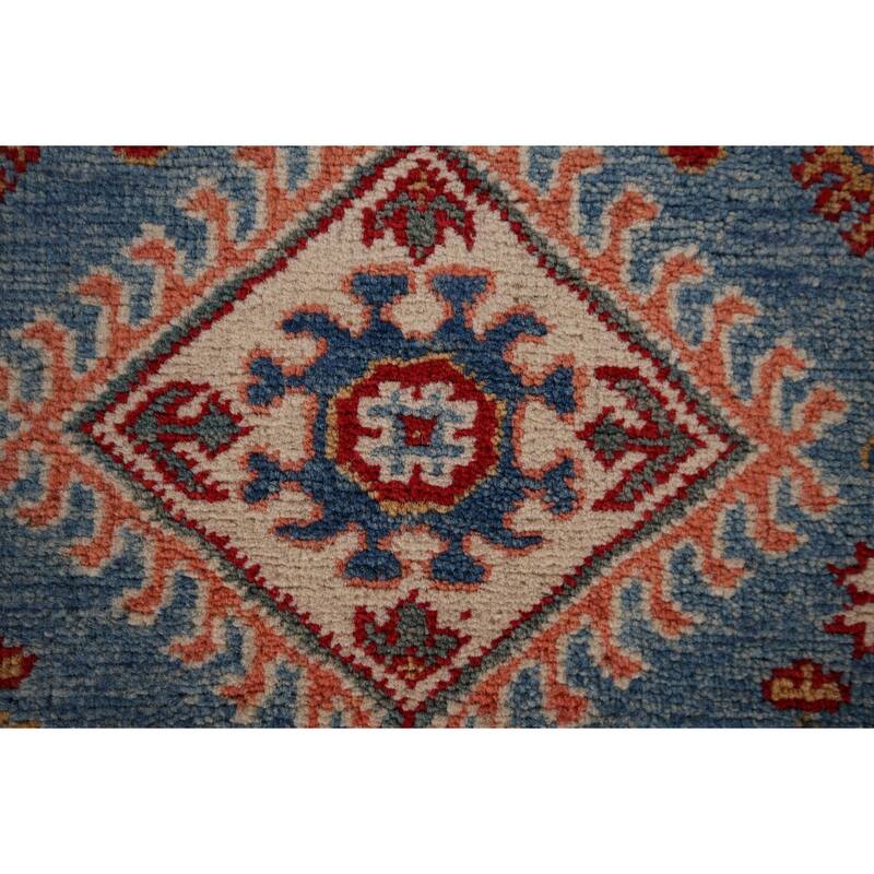 Blue Geometric Kazak Oriental Runner Rug Handmade Wool Carpet - 2'8" x 9'9"