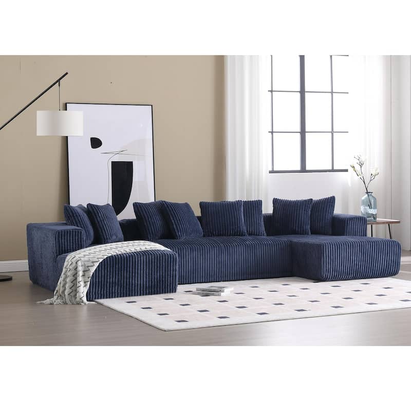 133.45" Modular Sectional Couch, U-Shaped Floor Sofa with Chaise Lounge, Modern Corduroy Upholstered Sofa for Living Room
