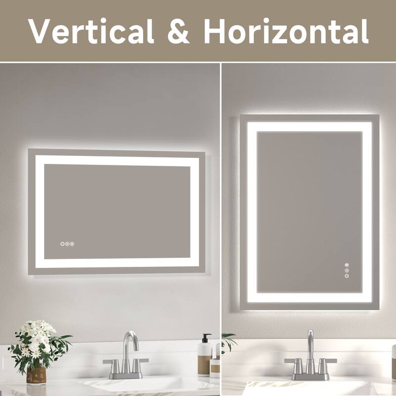Tempered Glass LED Vanity Mirror Frameless with Anti-Fog and Dimmable - Clear