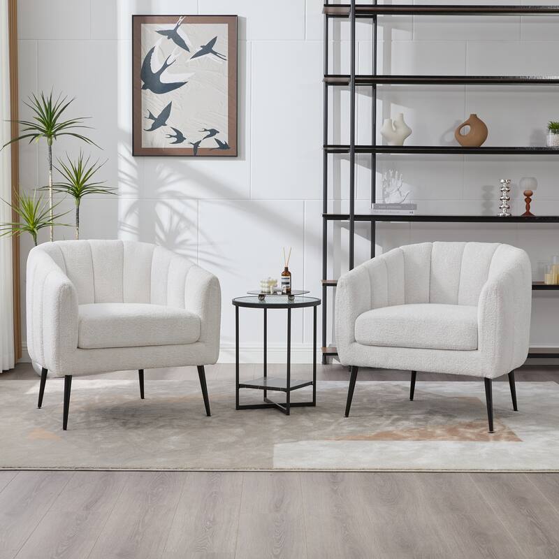 29.9" Modern Upholstered Chenille Vanity Barrel Accent Chair with Metal Legs, Channel Tufted Lounge Chair