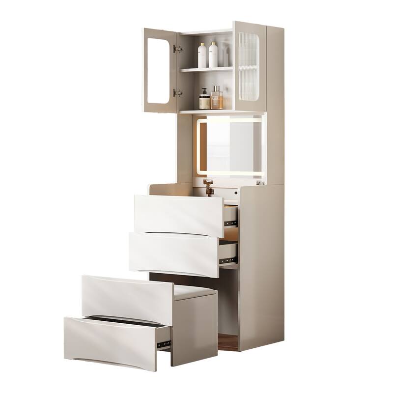 3-in-1 Makeup Table with Adjustable LED Mirror, Flip Top & 5 Storage Compartments