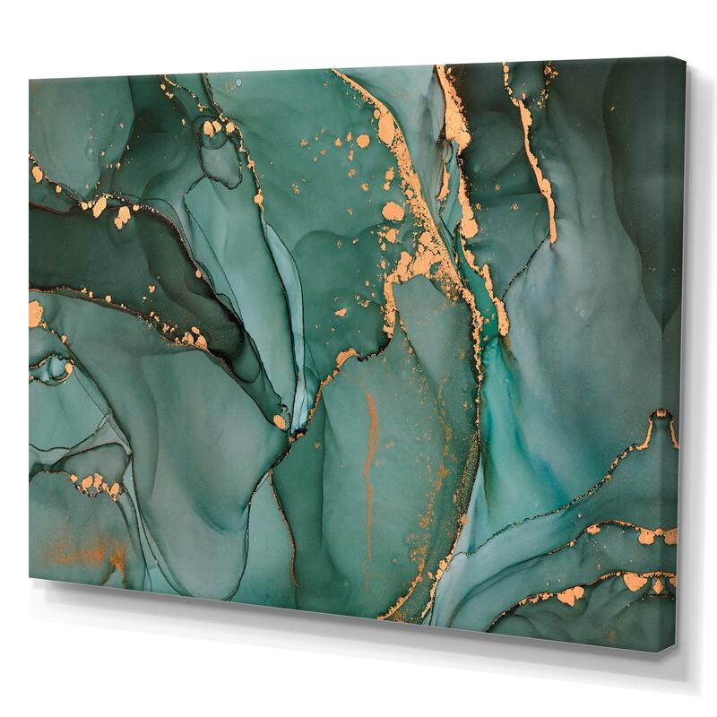 Designart "Turquoise And Grey Luxury Abstract Fluid Art IV" Modern