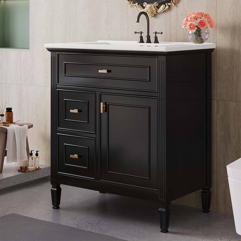 Freestanding Vanity Set with One Flip Drawer and Two Drawers,Adjustable Shelf - Black