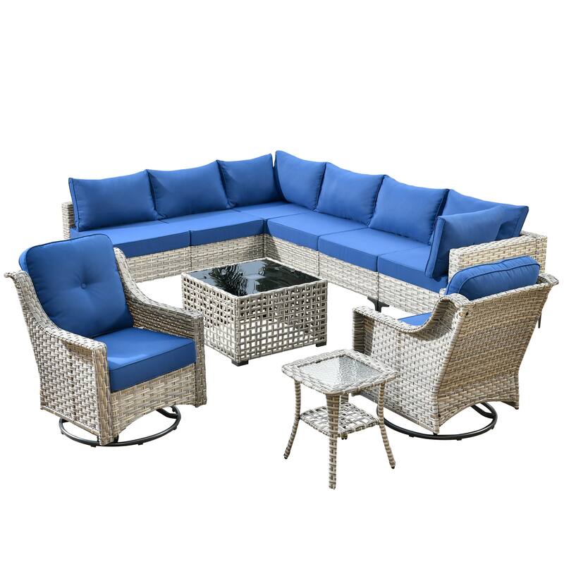 HOOOWOOO 10-piece Wicker Patio Furniture Set Sectional Sofa with Swivel Chair