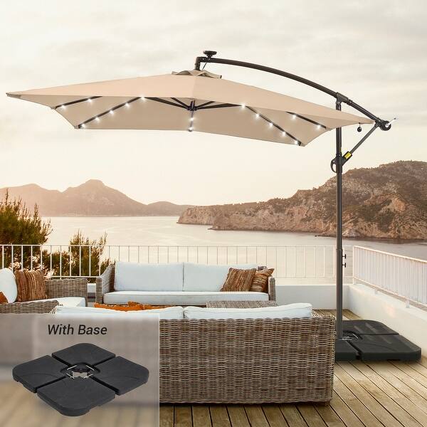 8 foot patio umbrellas LIVOOSUN 8.2Ft LED Square Offset Hanging Patio Umbrellas w/Base - On Sale -  Bed Bath & Beyond