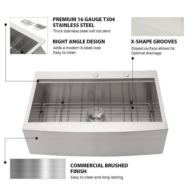 Lordear 33 Drop in Farmhouse Sink Workstation Apron Front Kitchen Sink Stainless Steel 16 Gauge - 33x22x10 - 33x22x10 - Brushed Nickel