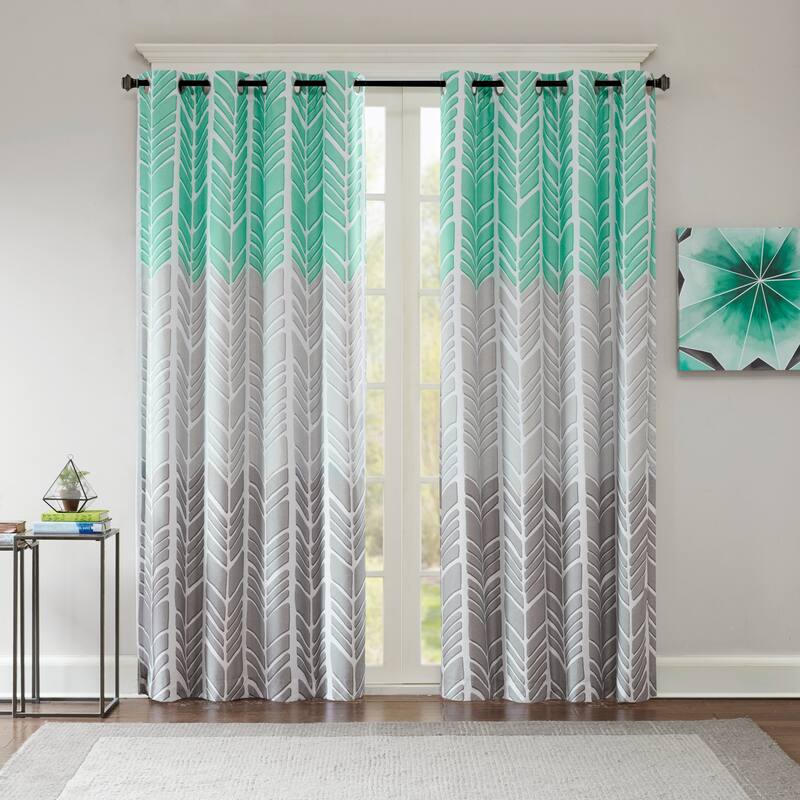 Intelligent Design Kennedy Printed Lined Total Blackout Single Window Curtain Panel - Aqua