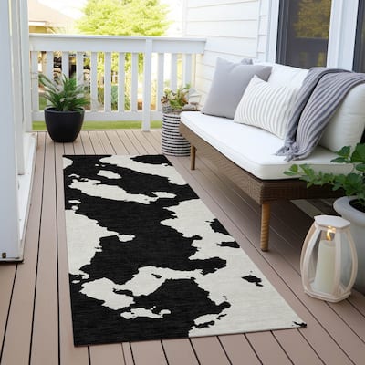 Machine Washable Indoor/ Outdoor Contemporary Abstract Chantille Rug