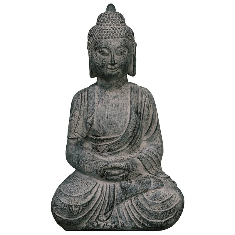 XBrand Indoor Outdoor Polyresin Meditating Sitting Buddha Zen Statue, 23.6 Inch Tall, Grey