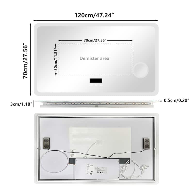 Smart LED Bathroom Mirror with Bluetooth Speaker, Anti-Fog Magnifying