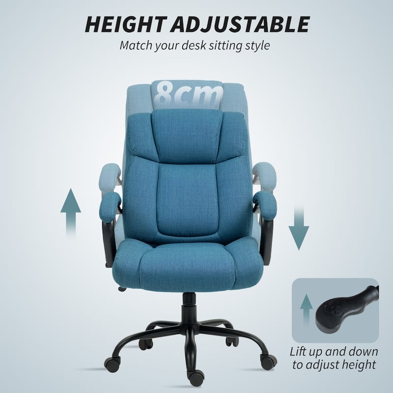 Comfortable Linen Upholstery Massage Office Chair with Wide Seat and Smooth Rocking Motion - 28.5" W x 32.75" D x 43.25"-46.5" H