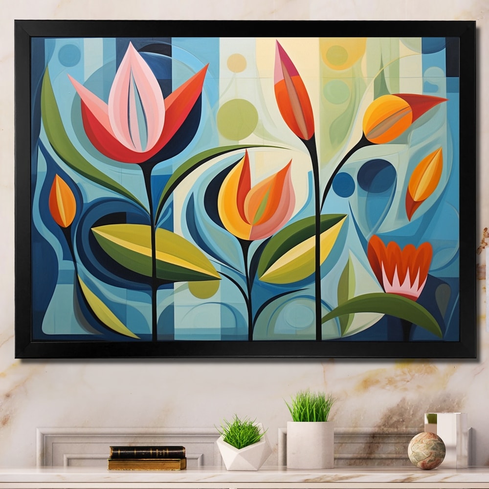 Designart "Green Mid Century Mod Nature II" Mid-century Framed Canvas Art Print