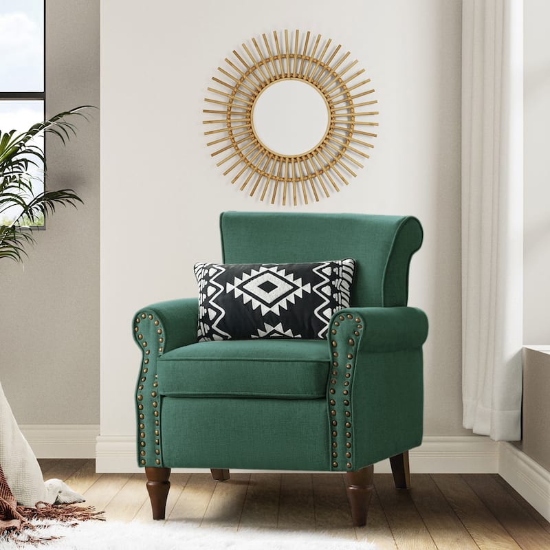 Nyctelius Upholstered Comfy Accent chair with Classic Turned Wooden Legs and Nailhead Trim by HULALA HOME