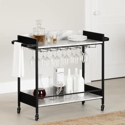 South Shore City Life Bar Cart with Wine Glass Rack