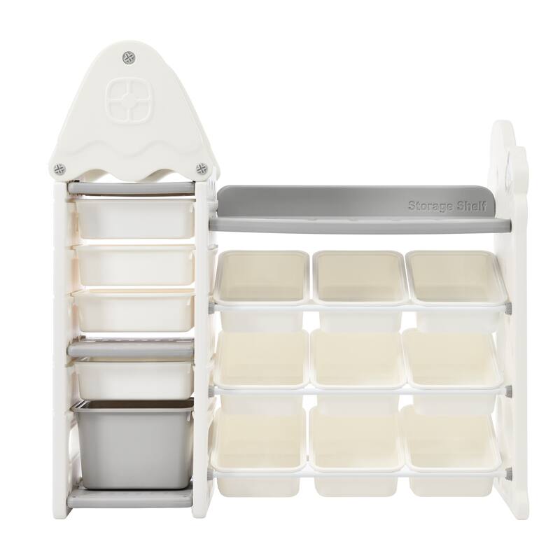 Kids Toy Storage Organizer with 14 Bins, Multi-functional Nursery Organizer Kids Furniture Set Toy Storage Cabinet Unit