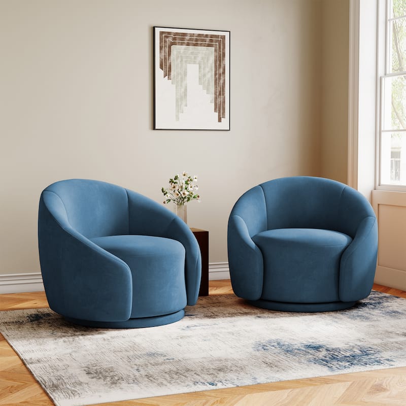 35" Wide Upholstered Swivel Accent Barrel Chairs (Set of 2) - Velvet - Blue