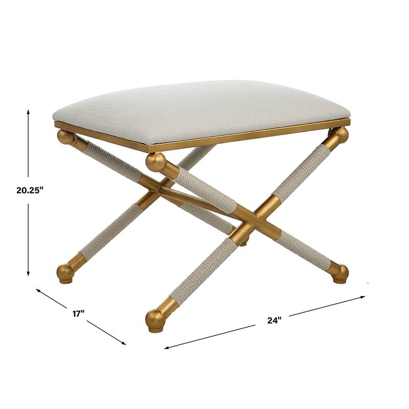 Upholstered Rectangular Bench with Metal Base - 24" - Gold and White