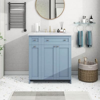30" Bathroom Vanity Cabinet Set with Undermount Ceramic Vessel Sink Combo