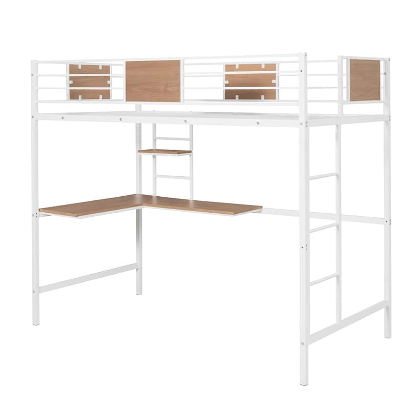 Twin Metal Loft Bed with Desk and Shelve
