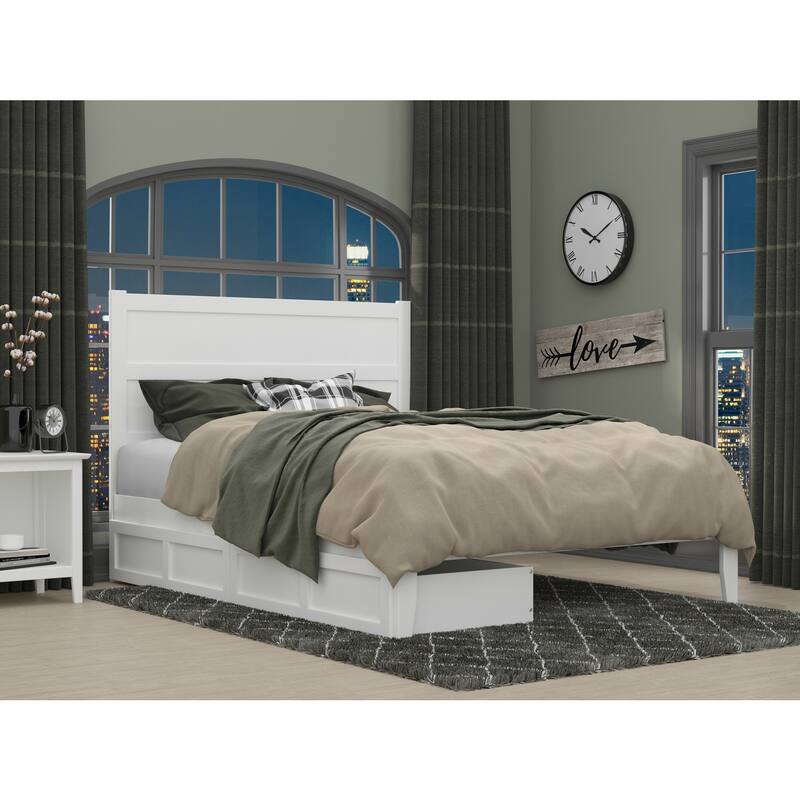 Platform Bed with Drawers - Storage Bed Frame, Modern Design, White Finish