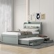preview thumbnail 4 of 48, Platform Bed with Twin Size Trundle & 2 Drawers, Wooden Storage Bedframe with LED Headboard/Charging Station for Kids Boys Girls