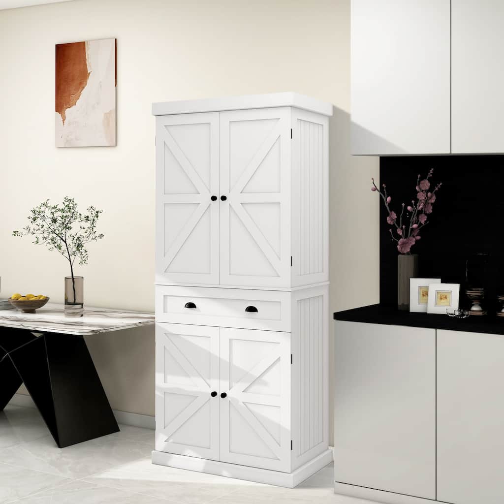 71.4'H White Kitchen Pantry Storage Cabinet With 4 Doors