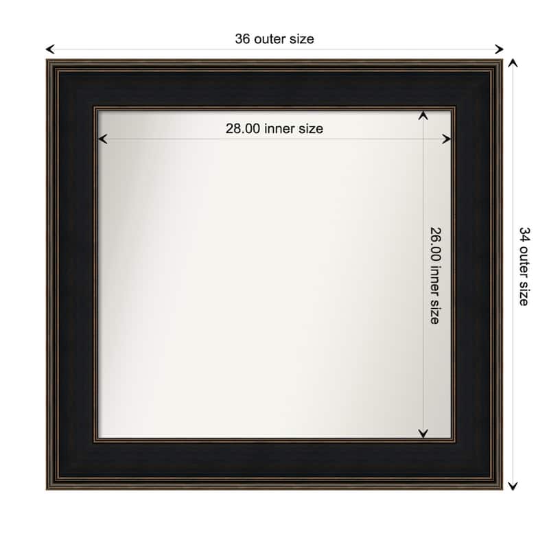 Mezzanine Espresso Framed Non-Beveled Custom Wall Mirror, Bathroom Vanity Mirror - Outer Size: 35.75 x 33.75