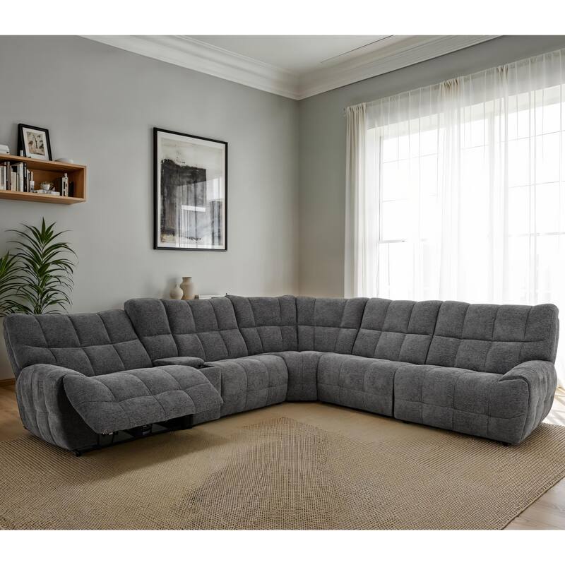 Furniture of America Aurei Modern Reclining Sectional with Console and USB Ports - Dark Grey
