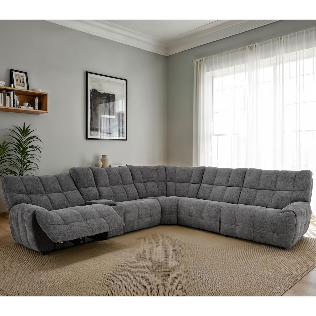Furniture of America Aurei Modern Reclining Sectional with Console and USB Ports