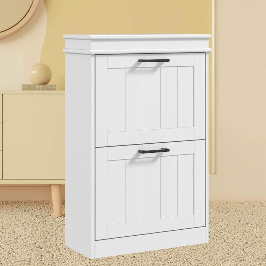 Freestanding Narrow Shoe Rack Organizer Cabinet with Adjustable Shelves, Holds 10 Pairs, for Entryway, Mudroom Organizer