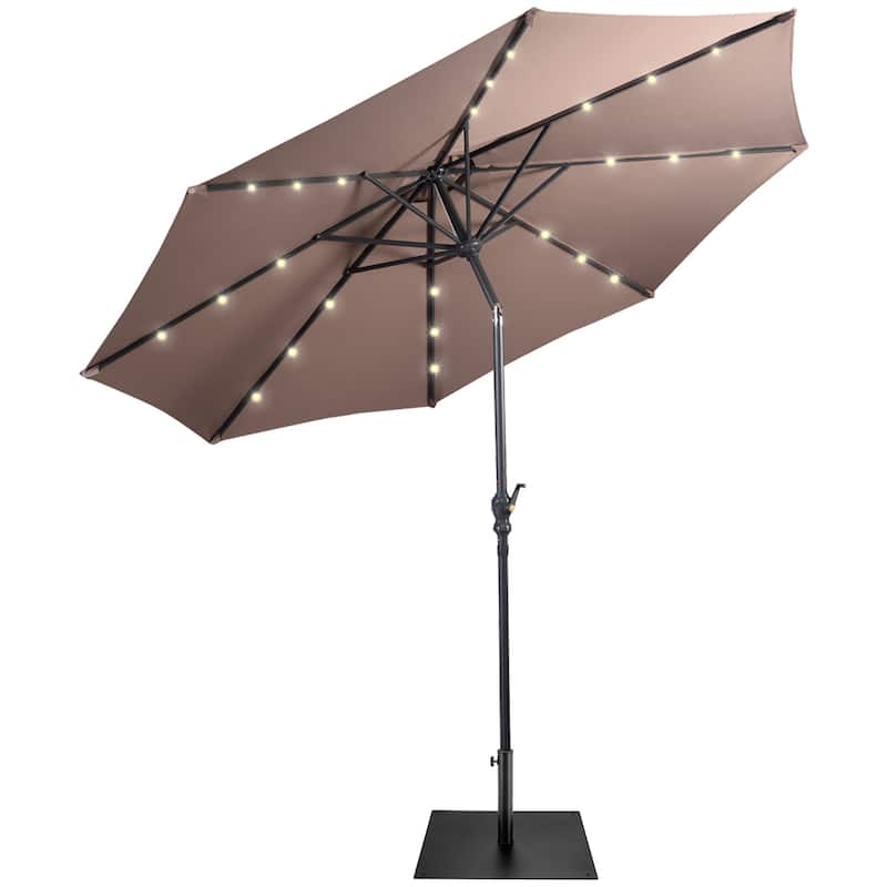Costway 9ft Market Patio Umbrella w/Solar Lights & 40 LBS Steel - Tan