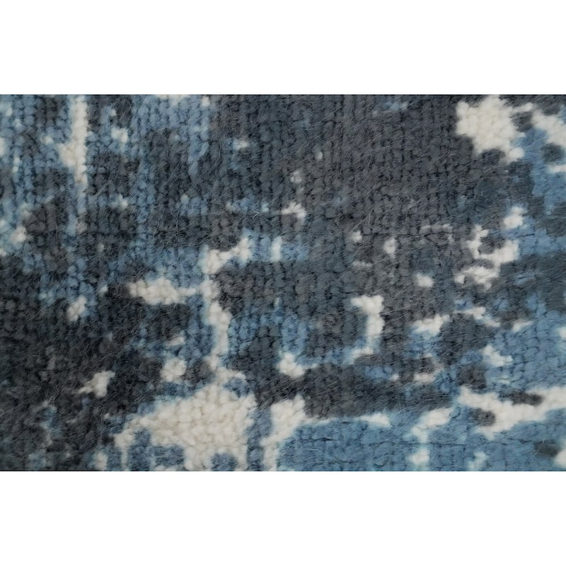 Hand Knotted Oriental Viscose Silk Carpet Modern All-Over Navy Blue & Blues Abstract Area Rug - 3' 9'' X 2' 1''
