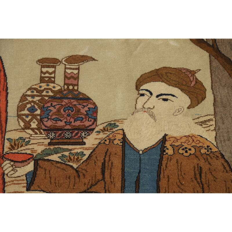 Hand Knotted Oriental 100% Wool Carpet Traditional Pictorial Green Kashan Area Rug - 6' 8'' X 4' 6''