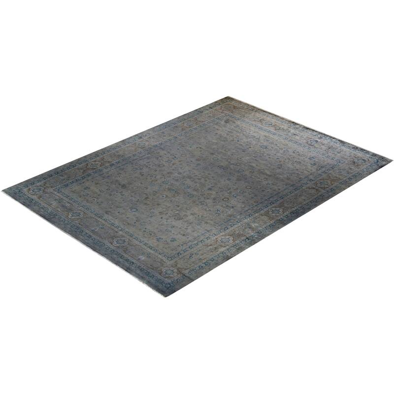 Overton Hand Knotted Wool Vintage Inspired Modern Contemporary Overdyed Gray Area Rug - 9' 1" x 12' 1"