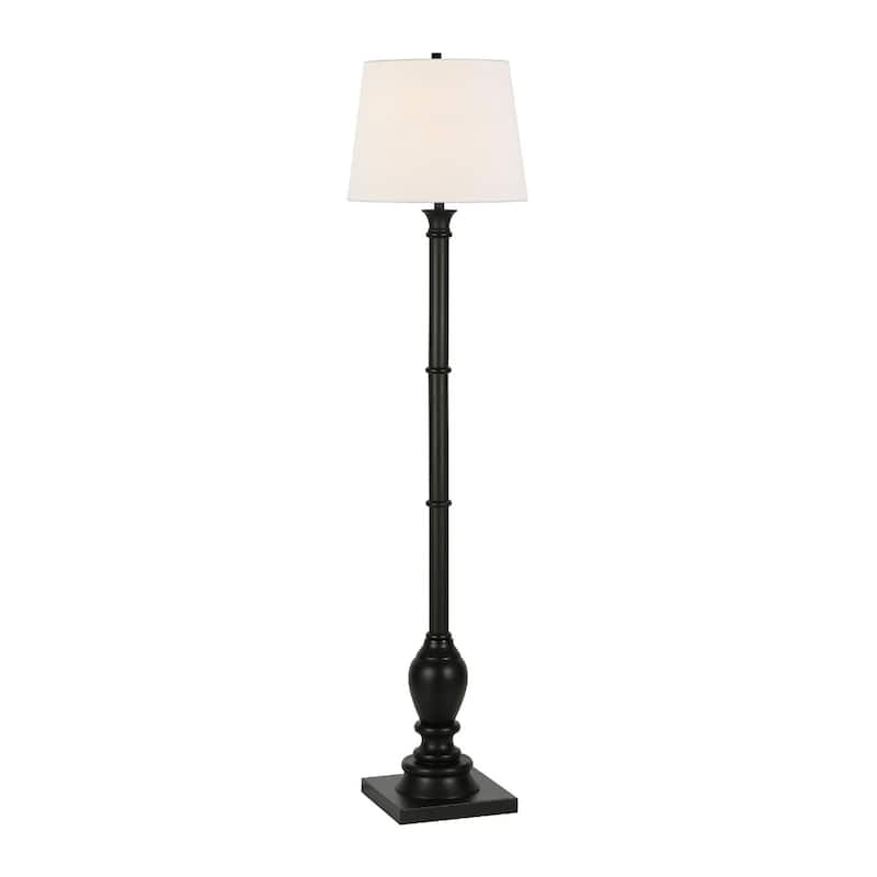 66" Standing Black Traditional Shaped Floor Lamp with Metal Base and White Empire Shade for Living Room or Bedroom
