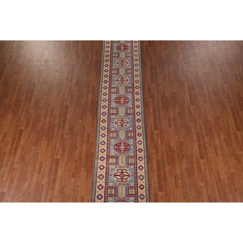 Blue Kazak Oriental Runner Rug Handmade Wool Carpet - 2'7" x 20'6"