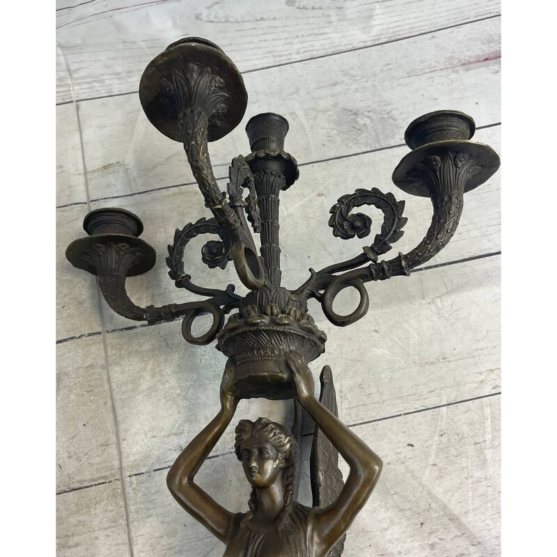 Wall Mounted Hanging Figural Female Bronze Metal Candle Holder Candelabra Sconce Sculpture