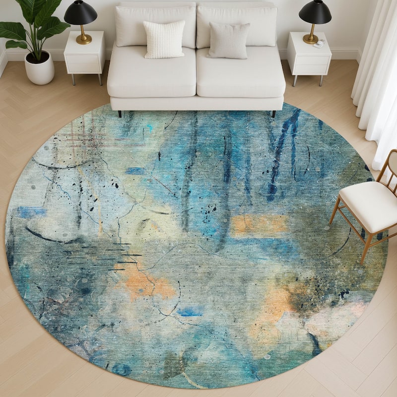 Premium Washable Super Soft Abstract Glam Mayfield Rug - Teal - 8' x 8'