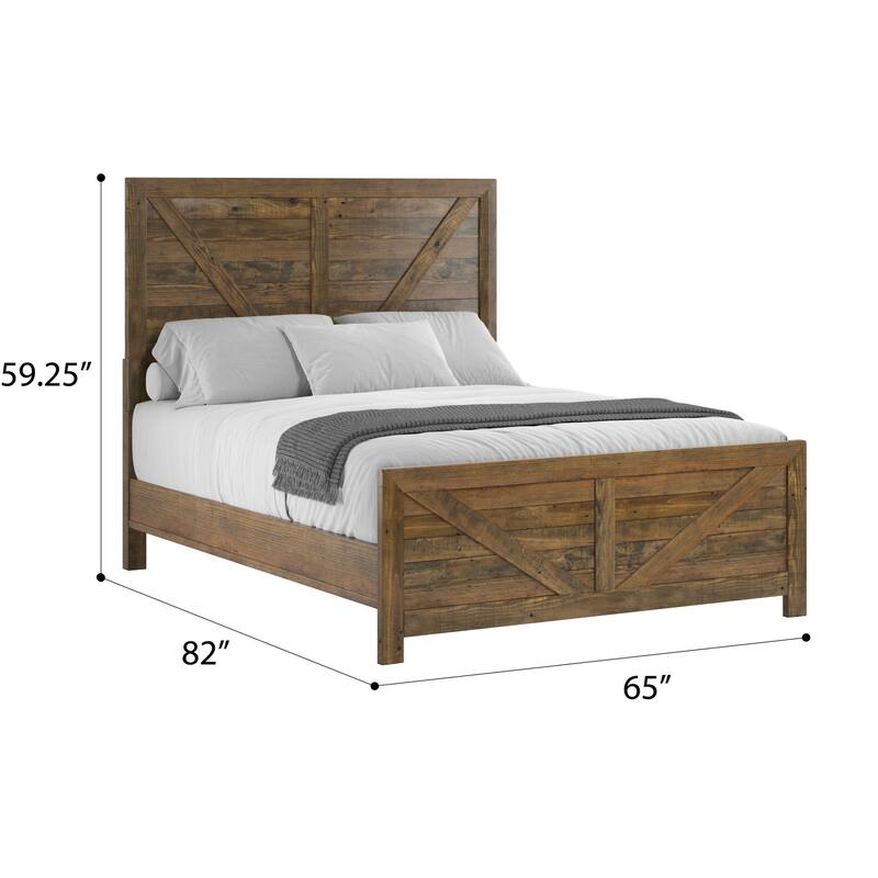 Rustic Queen Size Platform Bed in Caramel Brown Finish with Slatted Design and Easy Assembly