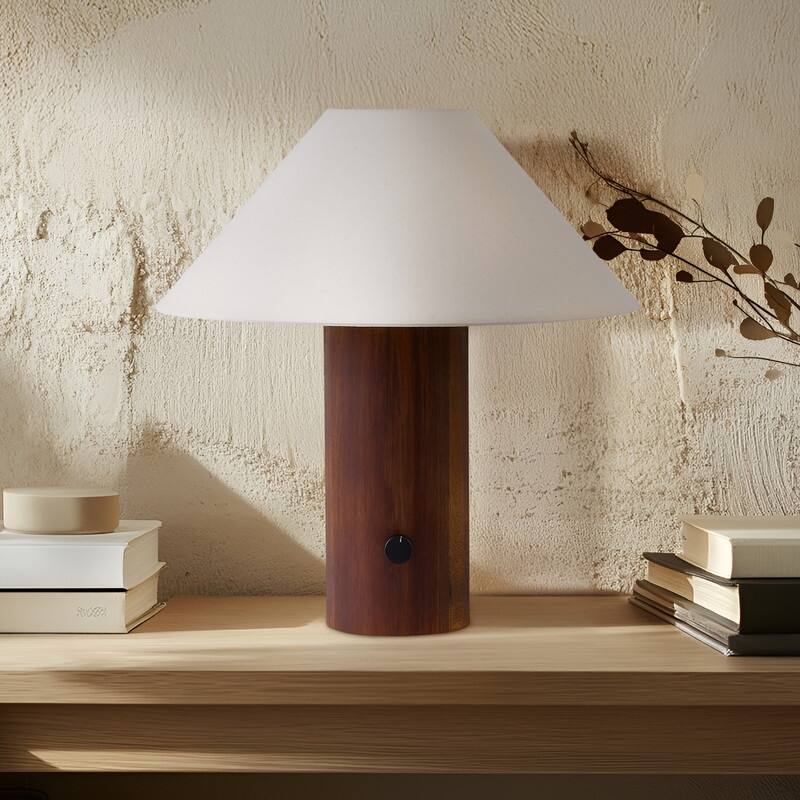 Brightech Oakley LED Walnut Brown Wood Midcentury Dimmable Bedside Nightstand Desk Lamp