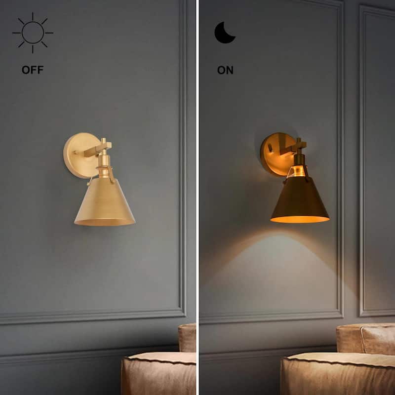 Coney Modern 2-Pack Gold Bathroom Vanity Light Transitional Brushed Metal Wall Sconces - 6.1'' L x 7.5'' W x 10.2'' H
