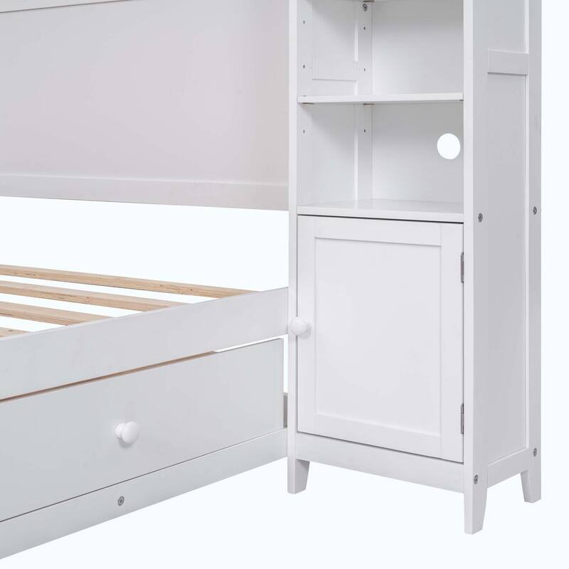 Full Size Wooden Bed With All-in-One Cabinet and Shelf